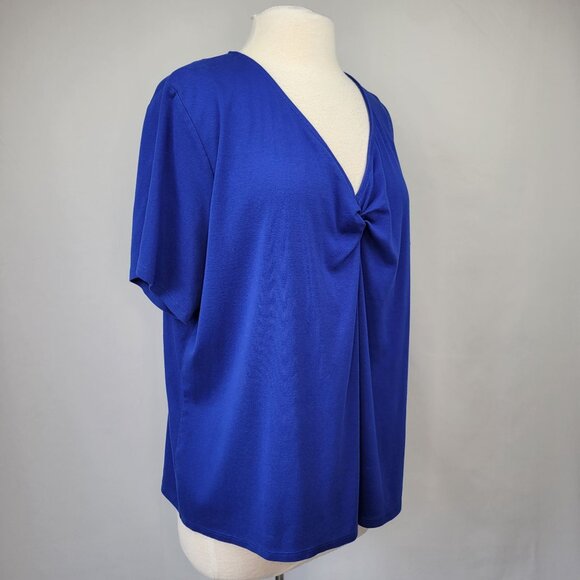 Calvin Klein Knot Front Short Sleeve V-Neck Top Blue Size 2X - Picture 3 of 11
